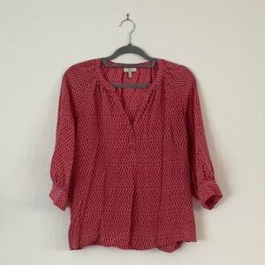 Joie red/white patterned 3/4 sleeve blouse
